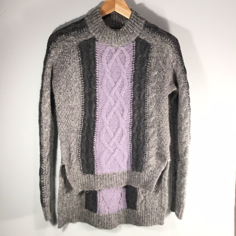 ALPACA Wool Women Crew Neck Cable Knit Long Sleeve X-Small Sweater